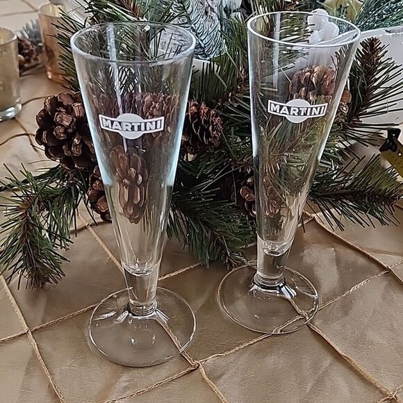 Asti Martini Tulip Shaped Champagne Glass Pair with Branding Vintage - Picture 1 of 7